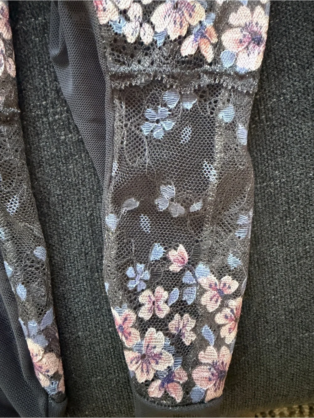 Sheer Cherry Blossom Lace Socks, Charcoal Floral Sakura Mesh, Fits W 8-9.5, NWOT